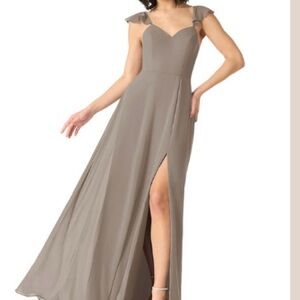 Azazie Brown Slit Sleeveless Sweetheart Gown